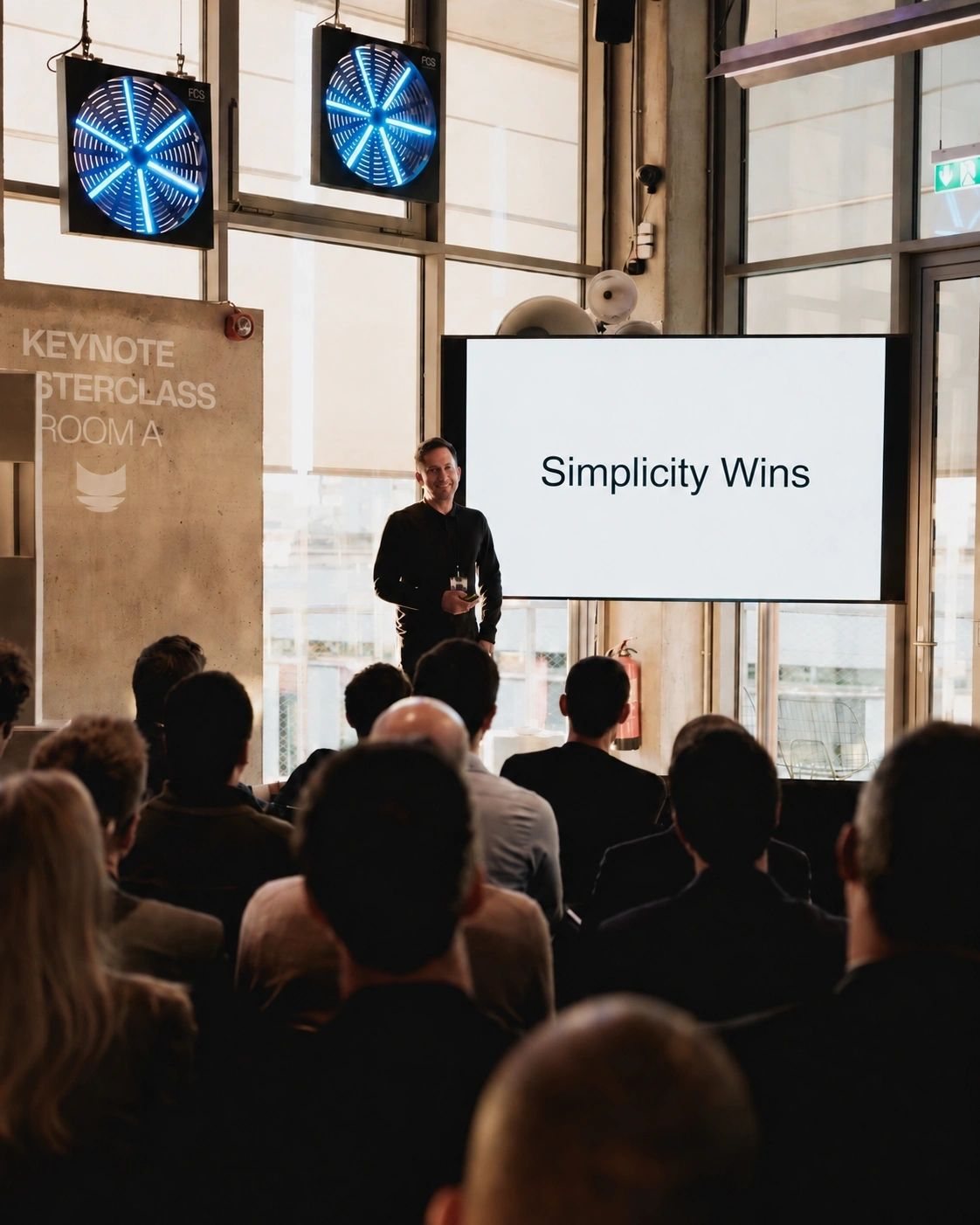 Neil West giving a keynote on simplicity