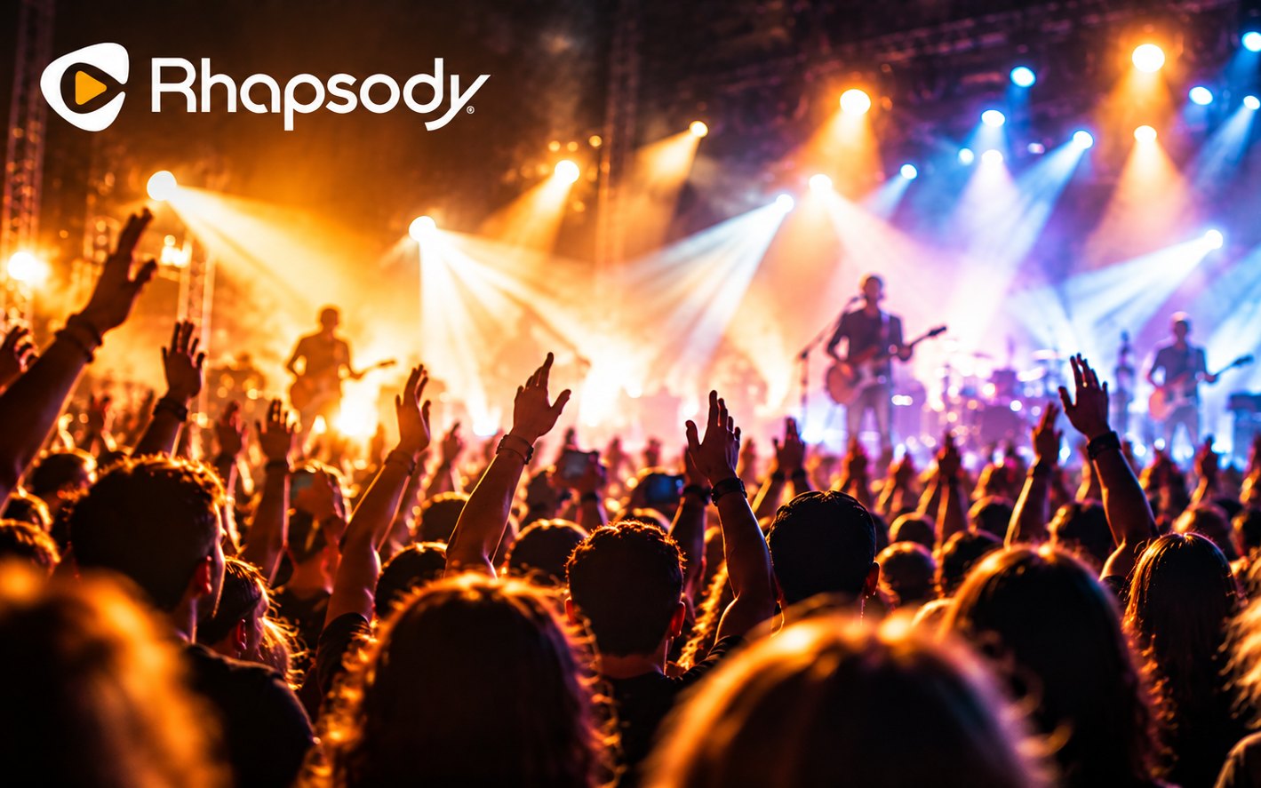 Rhapsody logo over a concert crowd